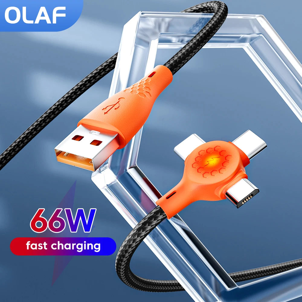 66W 3 in 1 Fast Charging Cable USB to Micro Type C IOS Cable For iPhone Xiaomi Huawei Mobile Phone Multi Charger Cable USB Cable