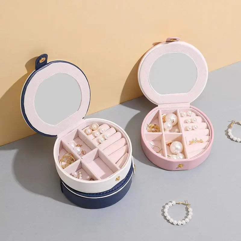 Single Layer Portable Jewelry Storage Box Ring Earring Necklace Storage Box Mini Travel Jewelry Storage Box with Mirror