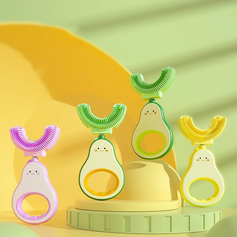 Children 360 Degree U-shaped Toothbrush  Boy Girl Silicone Teeth Child Oral Care Tools Kids Avocado Teeth Care Cleaning Teether