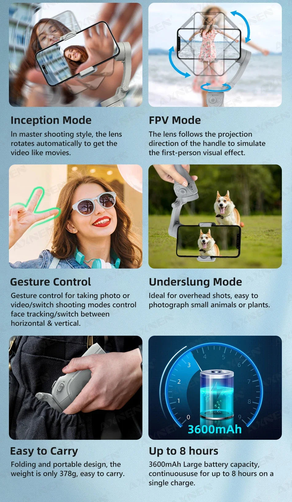Handheld 3-Axis Smartphone Gimbal Stabilizer with Anti-Shake, Built-in Fill Light, Ideal for iPhone Android Vlogging and Tiktok