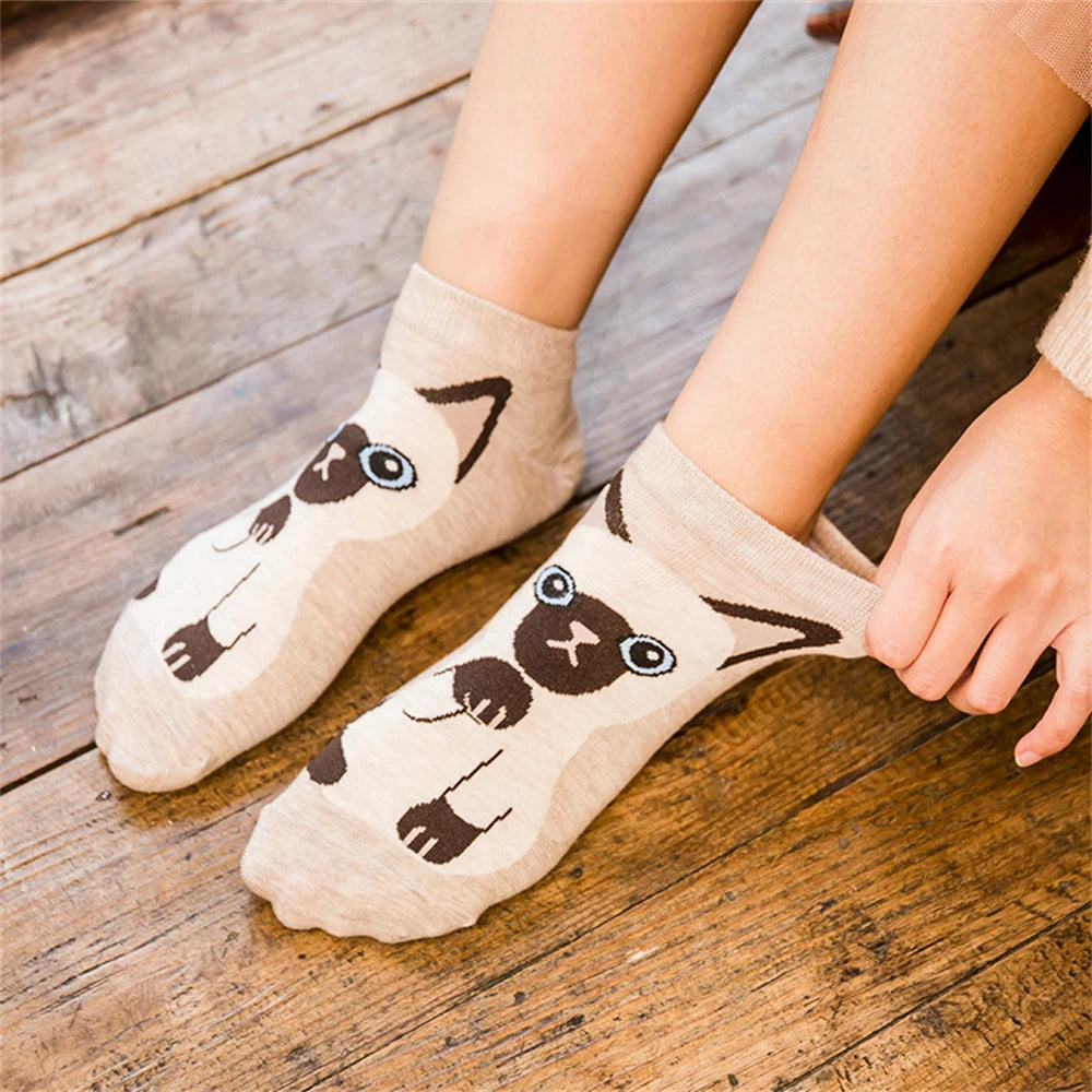 New Women Animal Ankle Socks With Letters Cat Kitten Pet For Elder Children Or Adult Unisex Sokken Novel Gift Dropship