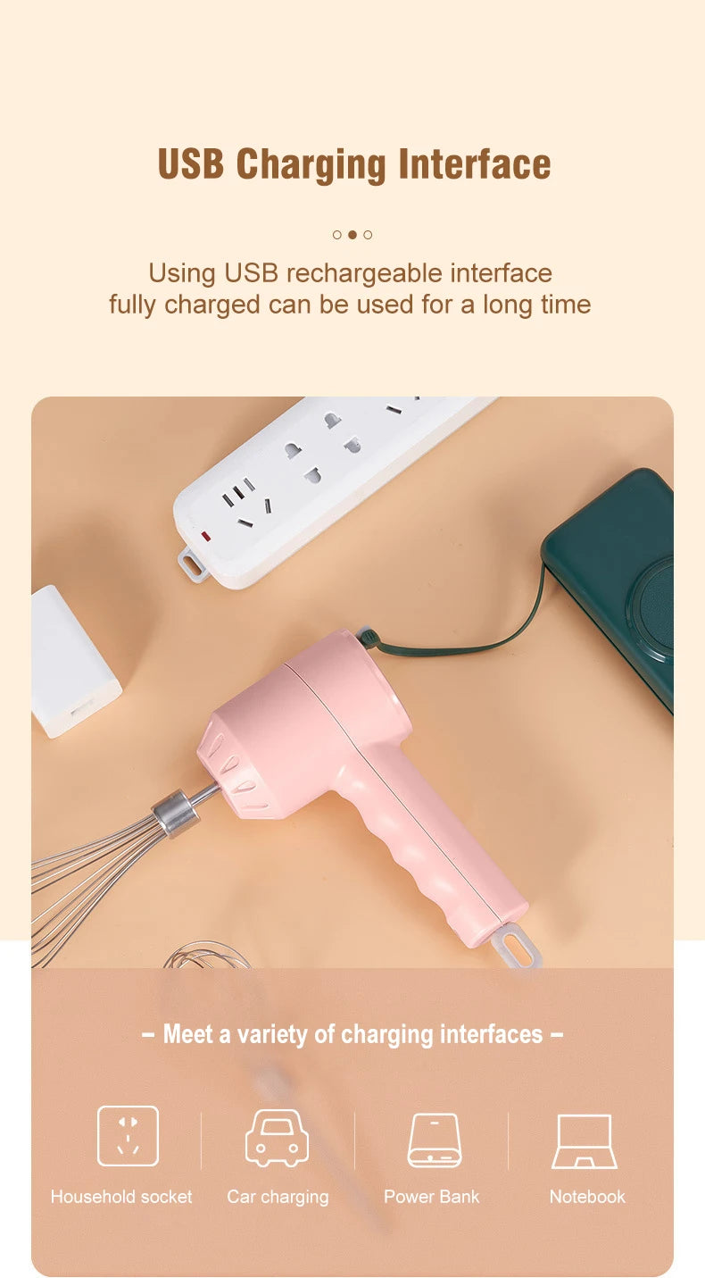 Wireless Portable Electric Food Mixer Hand Blender 3 Speeds High Power Dough Blender Egg Beater Baking Hand Mixer Kitchen Tools