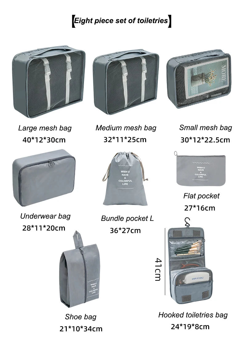 7/8/9 PCS New Set Travel Organizer Storage Bags Large Capacity Suitcase Storage Luggage Clothes Sorting Organizer Set Shoe Pouch