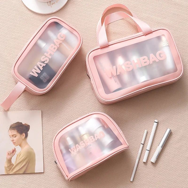 Portable Travel Clear Storage Bag PVC Makeup Bag Waterproof Washbag Transparent Large Capacity Women's Portable Cosmetic Cases