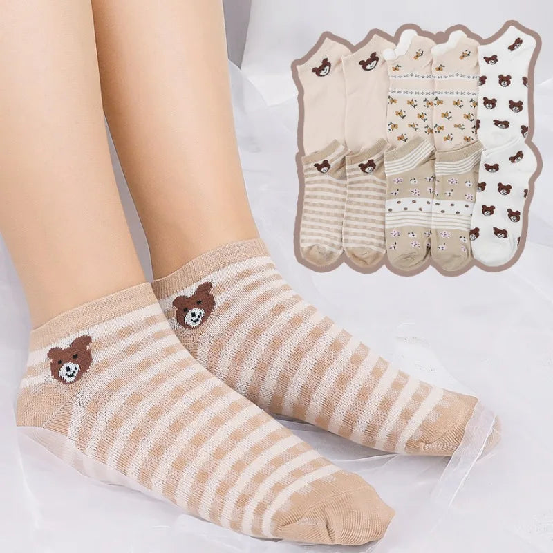 Cute Cat Boat Socks Summer Anti Slip Sweet Lovely Cartoon Animals Simple Short Sock Sweat-absorbing Breathable Elastic Hosiery