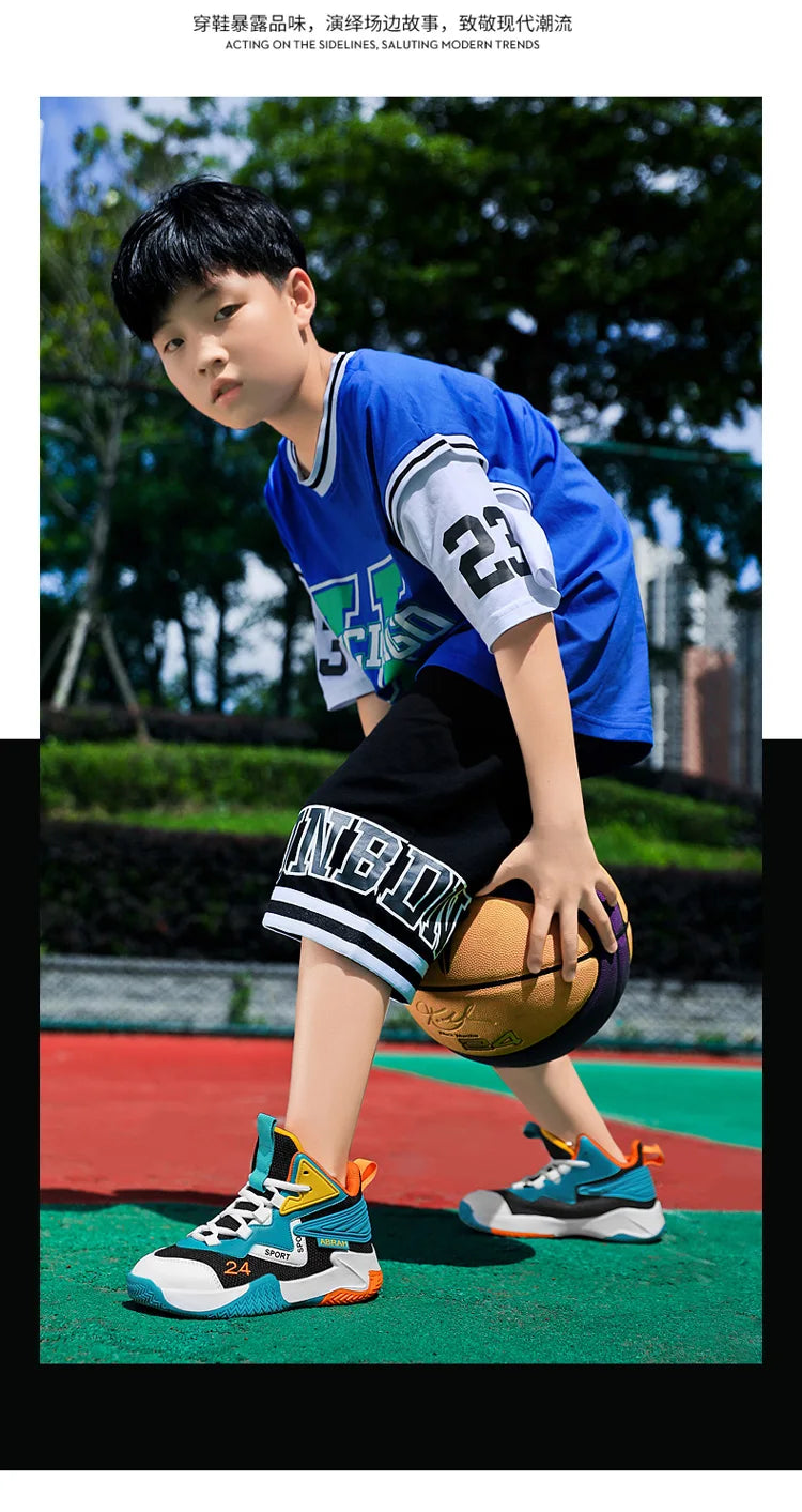 Children's Basketball Shoes for Boys Breathable Casual Sneakers Thick Sole Anti-slippery Kids Student Running Sports Shoes