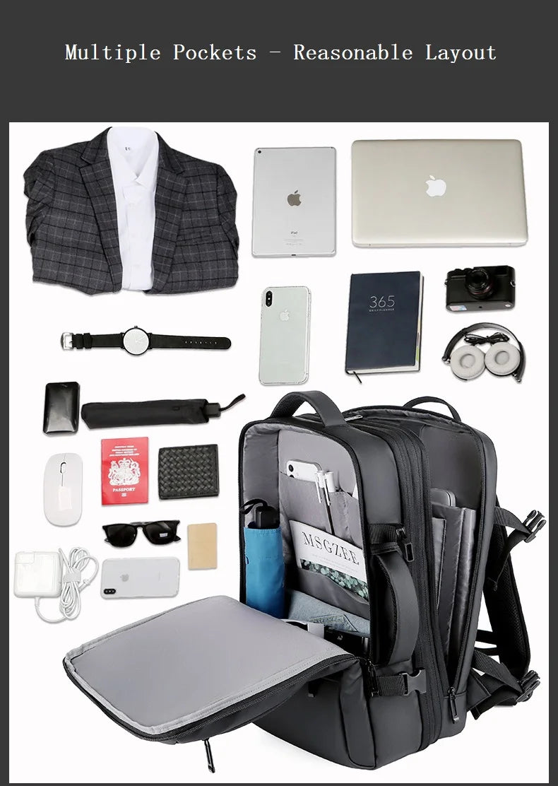 Men's Business Waterproof Multi-Function Backpack USB Charging 17 "Laptop Bag Can Be Extended Large Capacity Travel Backpack New