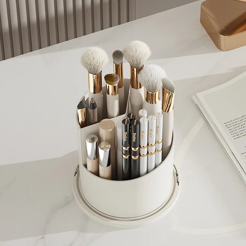 Makeup Brush Holder 360° Rotating With Lid Lipstick Eyebrow Pencil Holder Eye Shadow Storage Box Bird Cage Cosmetic Organizer