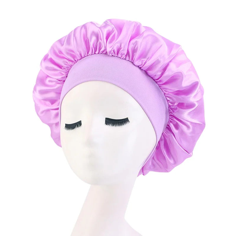 2024 New Women Satin Bonnet Hair Hat Head Wrap Elastic Band Cap Hair Care Soild Head Band Night Sleep Hat for lady