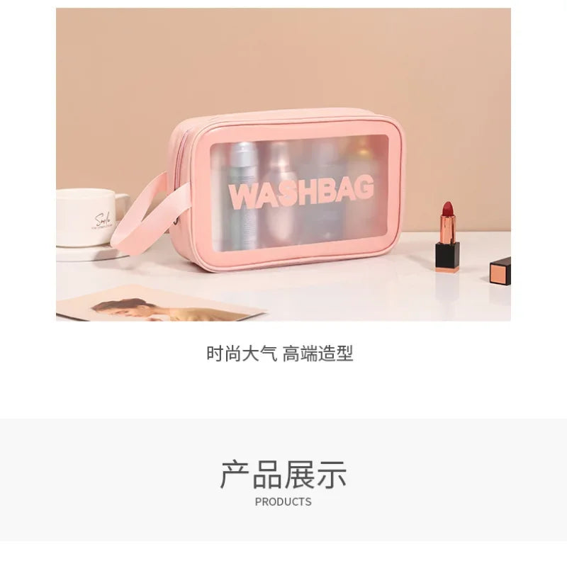 Portable Travel Clear Storage Bag PVC Makeup Bag Waterproof Washbag Transparent Large Capacity Women's Portable Cosmetic Cases