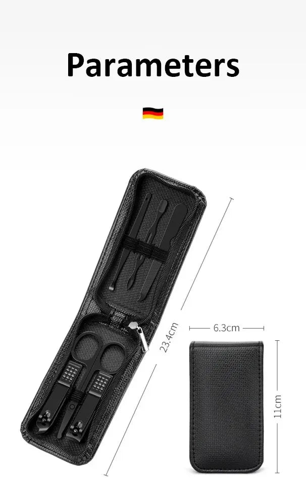 New 6 Pcs Portable Luxury Manicure Sets Pedicure Kits Bright Black Nail Clipper Set Personal Care Tools Eyebrow Scissors