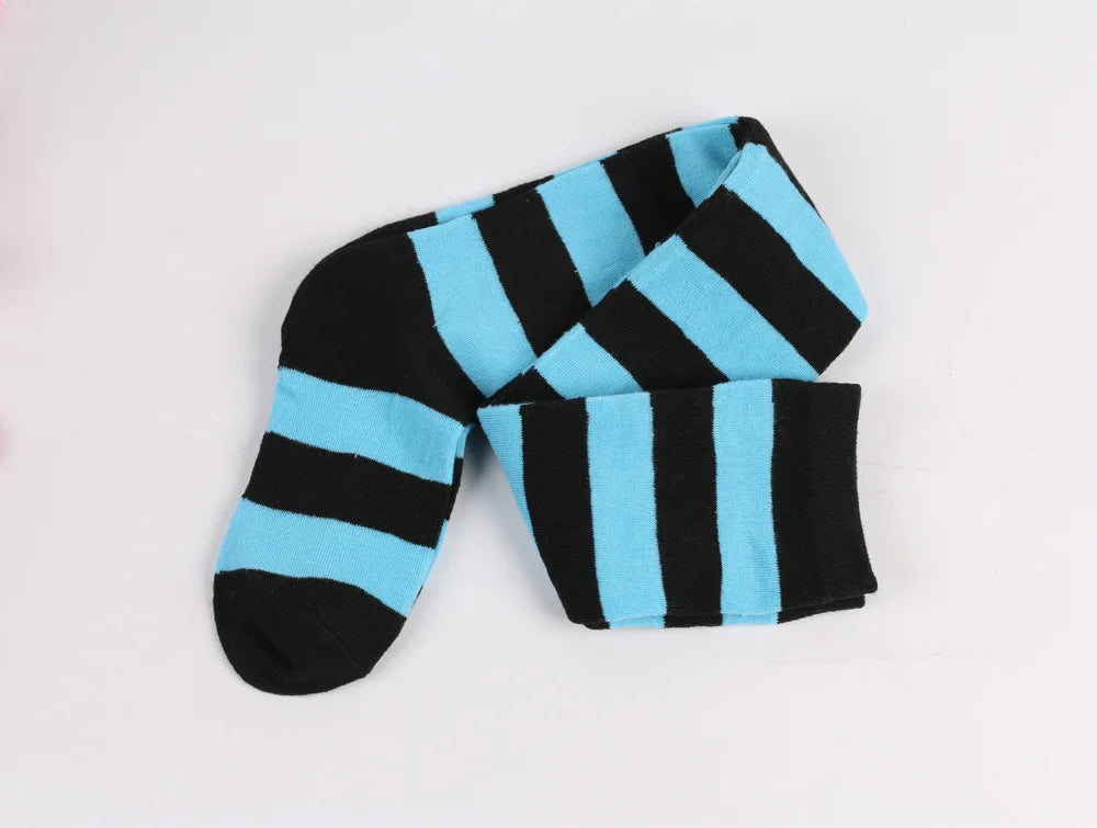 Color Striped Stockings Japanese Over Knee Socks Fashion Women Keep Warm Soks Sexy Slim Long Soks Black White Striped Hosiery