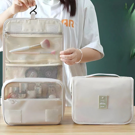 Portable Travel Toiletry Bag, Waterproof Hanging Storage Bag, Mesh Pockets Hook Cosmetic Bag, Travel Accessories,Makeup Bags