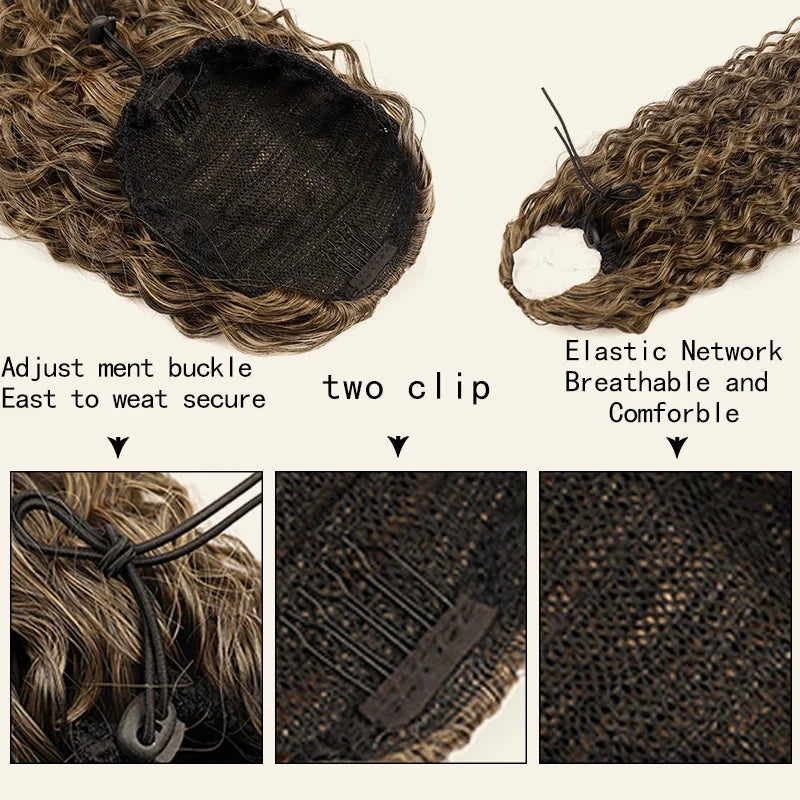 Corn Curly Drawstring Ponytail Extension For Black Women Long WavyNatural Ponytail Synthetic Hairpiece Natural Synthetic Hair