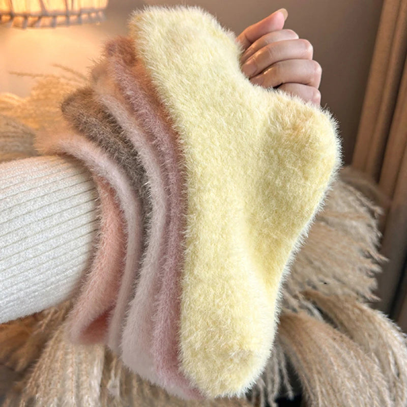 Solid Cozy Mink Velvet Socks Women Autumn Winter Hosiery Thicken Warm Pure Color Sleep Bed Floor Home Fluffy Harajuku Girl Sock