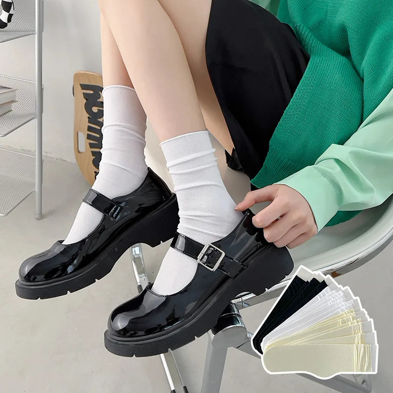 INS Women Girls Summer Thin Long Socks Ice Velvet Soft Breathable Pile of Socks Solid Black White Beige Harajuku High Tube Socks