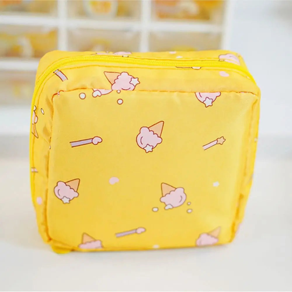 Tamper-Proof Sanitary Pad Tissue Bags Cartoon Change Coin Clip Towel Napkin Credit Card Holder Makeup Organizer Headphone Case