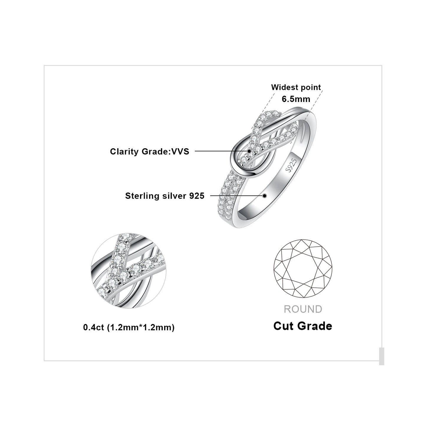 JewelryPalace New Arrival Infinity Love Knot Gemstone 925 Sterling Silver Statement Ring for Woman Fashion Classic Fine Jewelry
