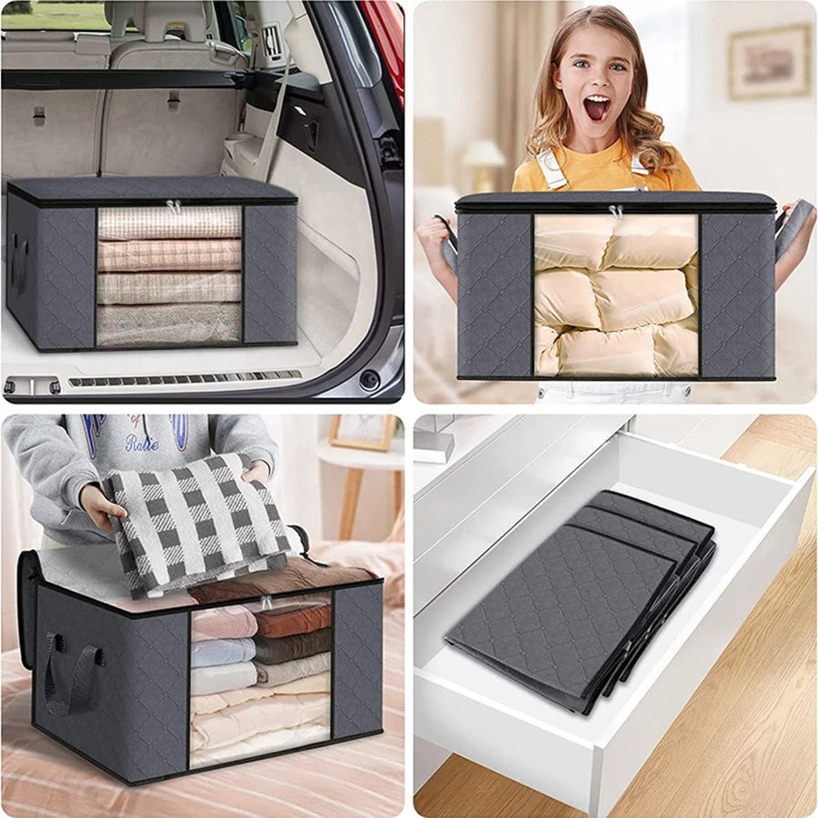 New fabric thickened non-woven fabric portable reinforced household foldable storage basket large capacity clothes quilt storage