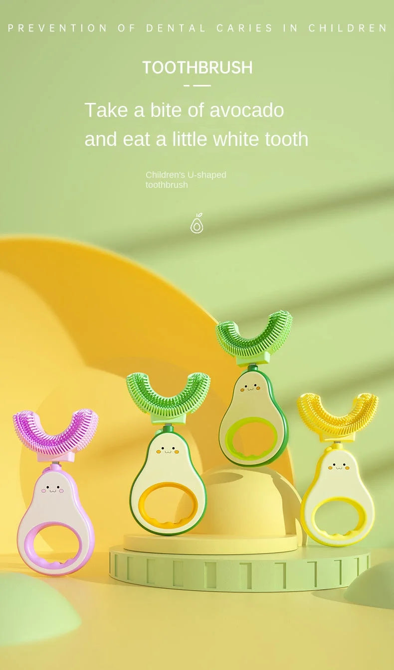 Children 360 Degree U-shaped Toothbrush  Boy Girl Silicone Teeth Child Oral Care Tools Kids Avocado Teeth Care Cleaning Teether