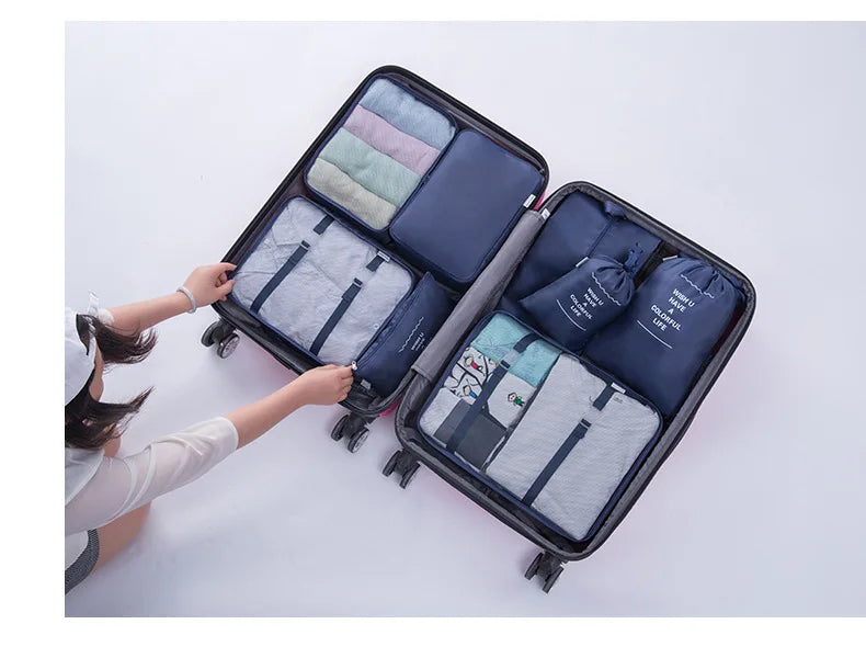 7/8/9 PCS New Set Travel Organizer Storage Bags Large Capacity Suitcase Storage Luggage Clothes Sorting Organizer Set Shoe Pouch