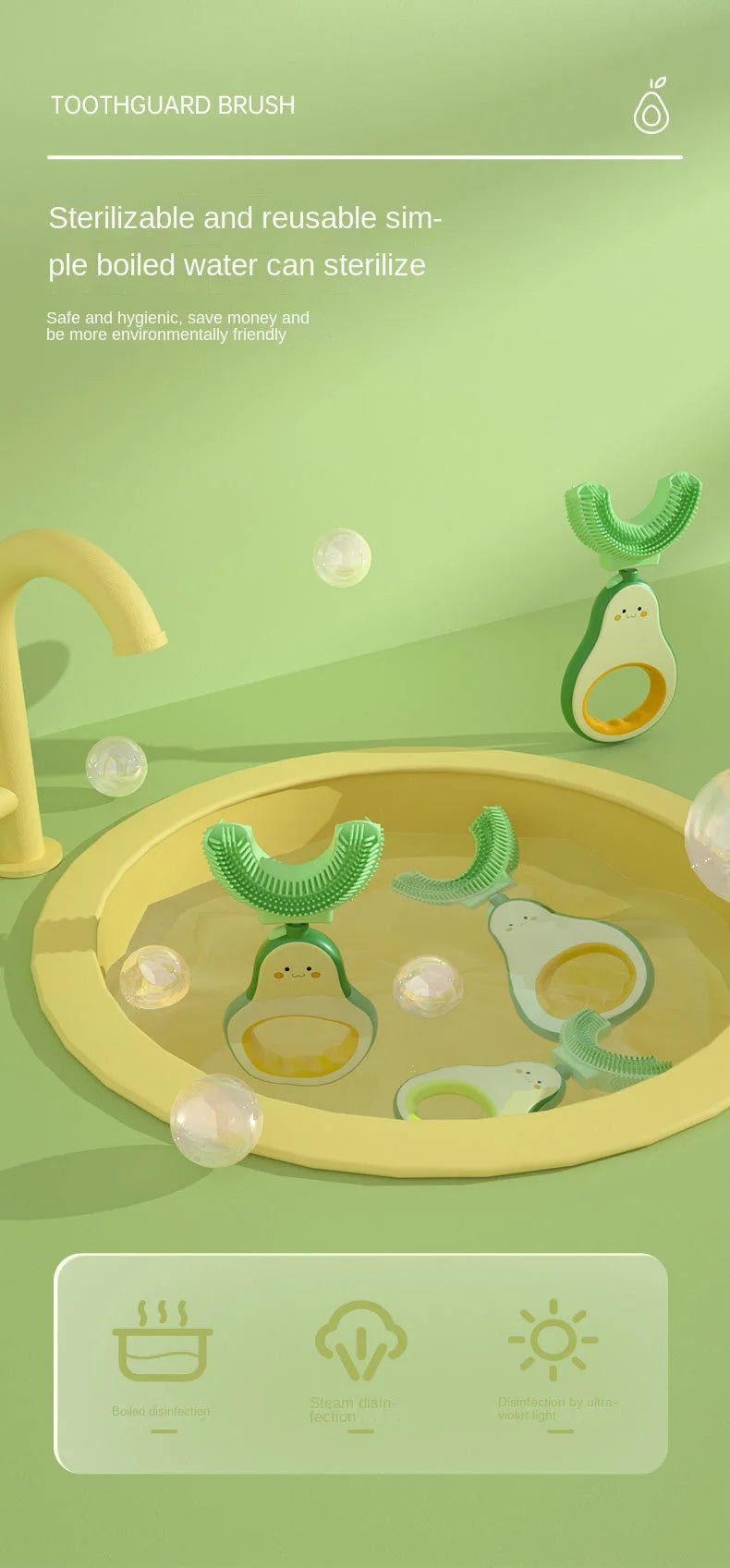 Children 360 Degree U-shaped Toothbrush  Boy Girl Silicone Teeth Child Oral Care Tools Kids Avocado Teeth Care Cleaning Teether
