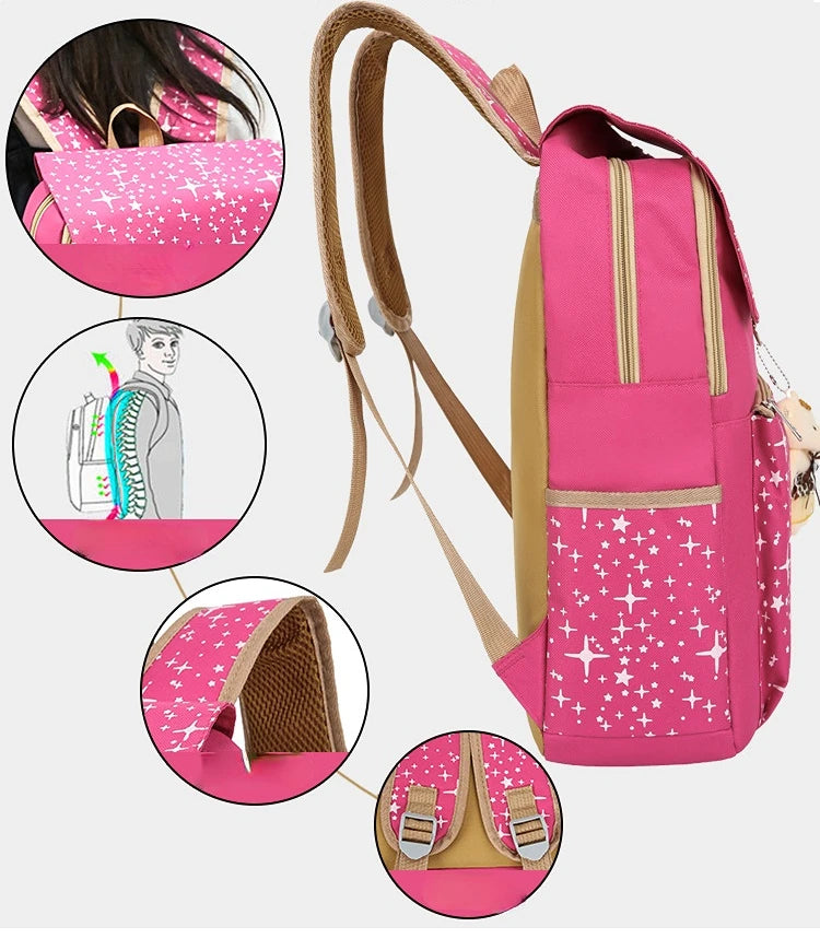 Student Backpack Three Piece Canvas Schoolbag Academic Style High Capacity Backpack for Boys and Girls Junior School Backpack