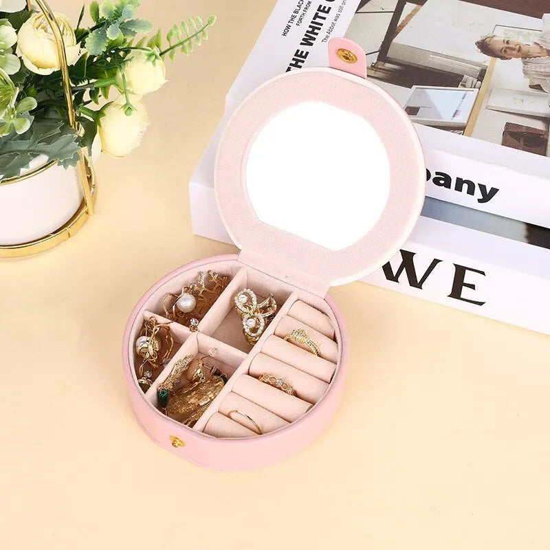 Single Layer Portable Jewelry Storage Box Ring Earring Necklace Storage Box Mini Travel Jewelry Storage Box with Mirror