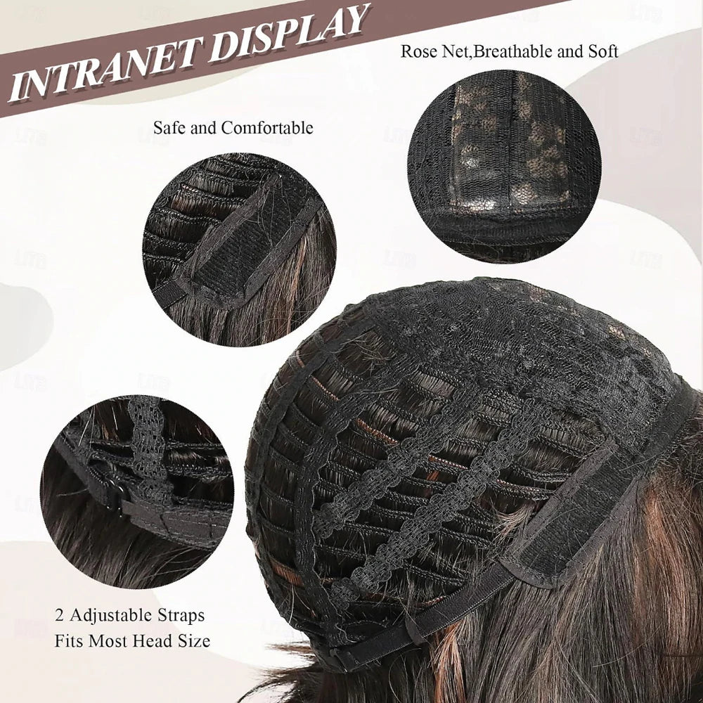 HAIRJOY Synthetic Hair Short Layered Wigs With Curtain Bangs Brown BOB Layered Wigs for Women  Pixie Cut Layered Wigs