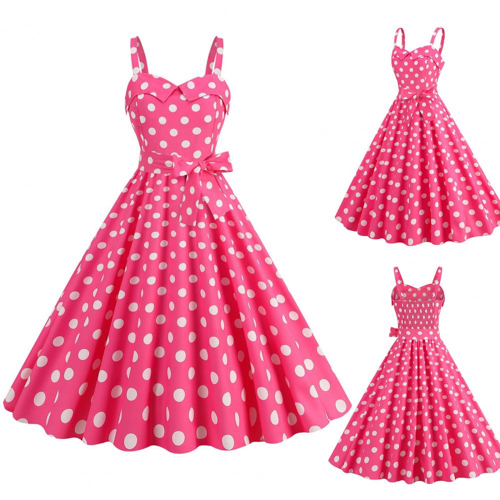 Women Vintage Barbiee Pink Plaid Dress Retro Rockabilly Strap Suspenders Cocktail Party 1950s 40s Swing Dress Summer Dresses