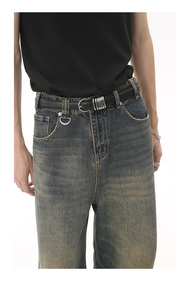 LUZHEN Old Male Pants Summer Blue Washed Men Denim Jeans Straight Casual Menwear Loose Wide Leg Trousers 2024 New Fashion 9C354