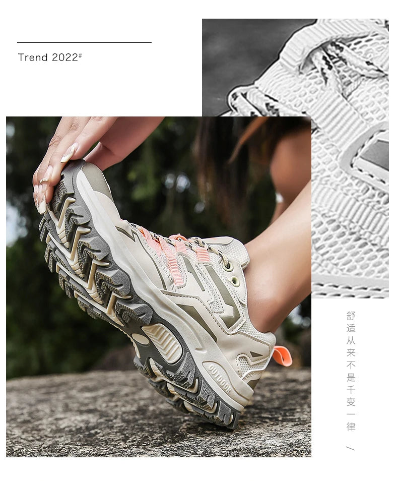 2023 Women Outdoor Casual Shoes Summer Breathable Mesh Hiking Sneakers Female Light Trekking Footwear Flat Fashion Climbing Work