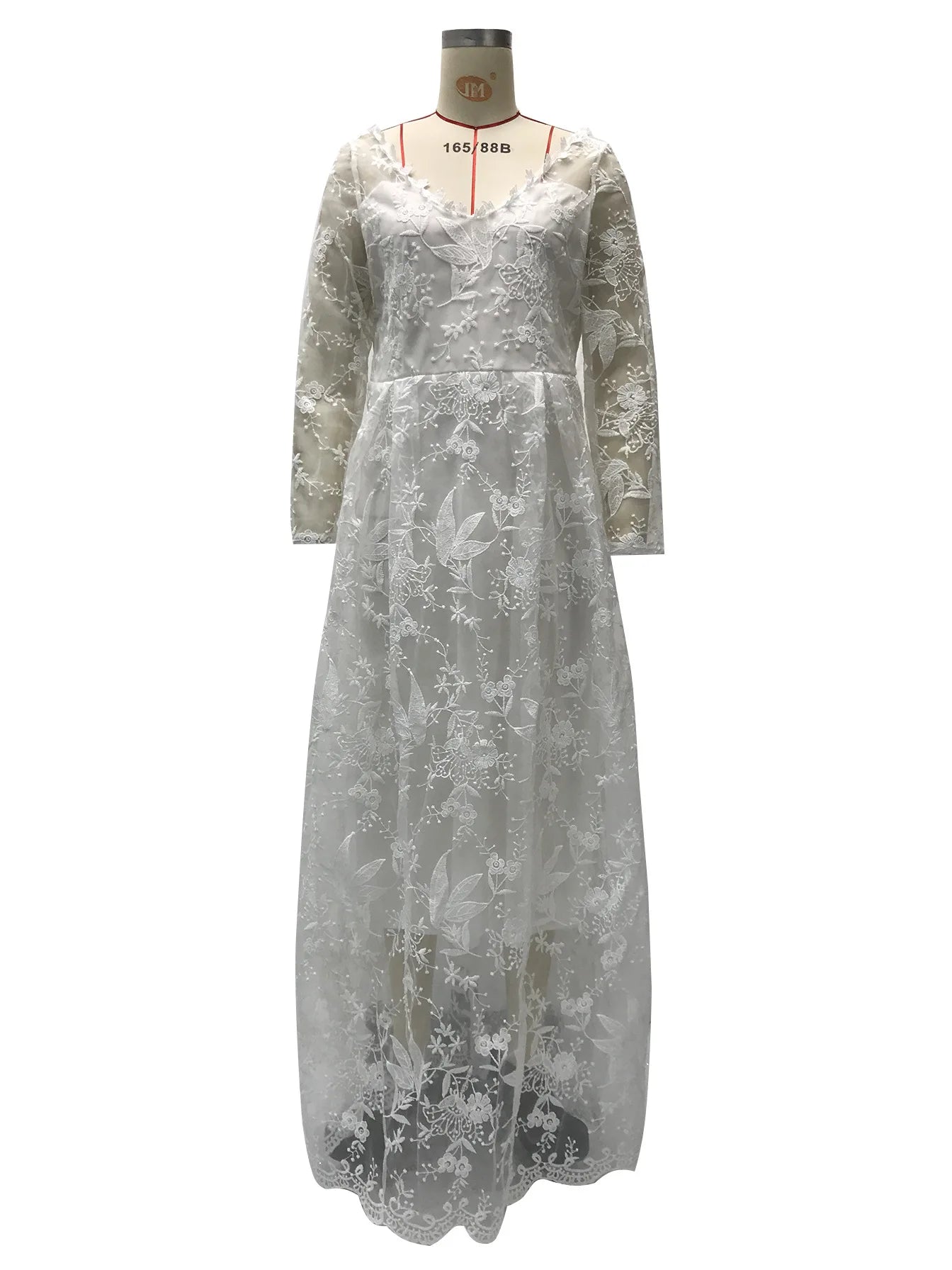 Women Lace Long Sleeve Off Shoulder White Bridal Wedding Dress Gown High Waist Loose Summer Dress Floor Length Evening