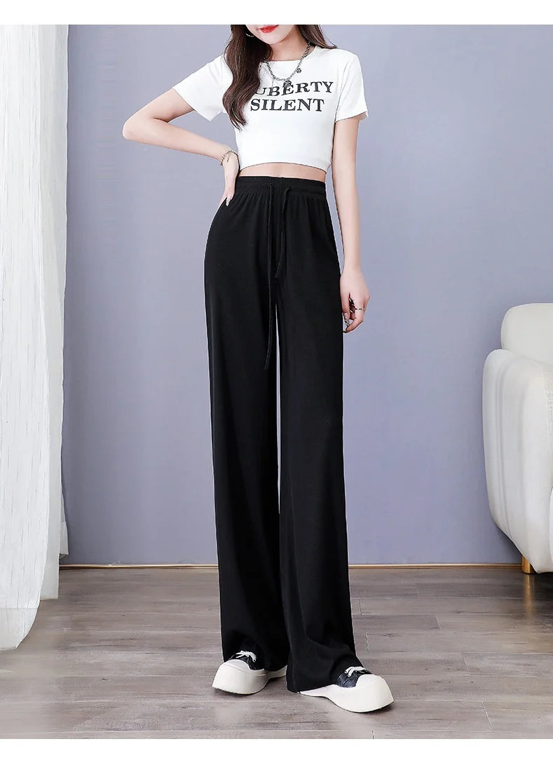High Waist Women's Pants Ice Silk Woman Clothing Thin Youthful Woman Clothes Casual Korean Reviews Many Clothes Slim Loose Pants