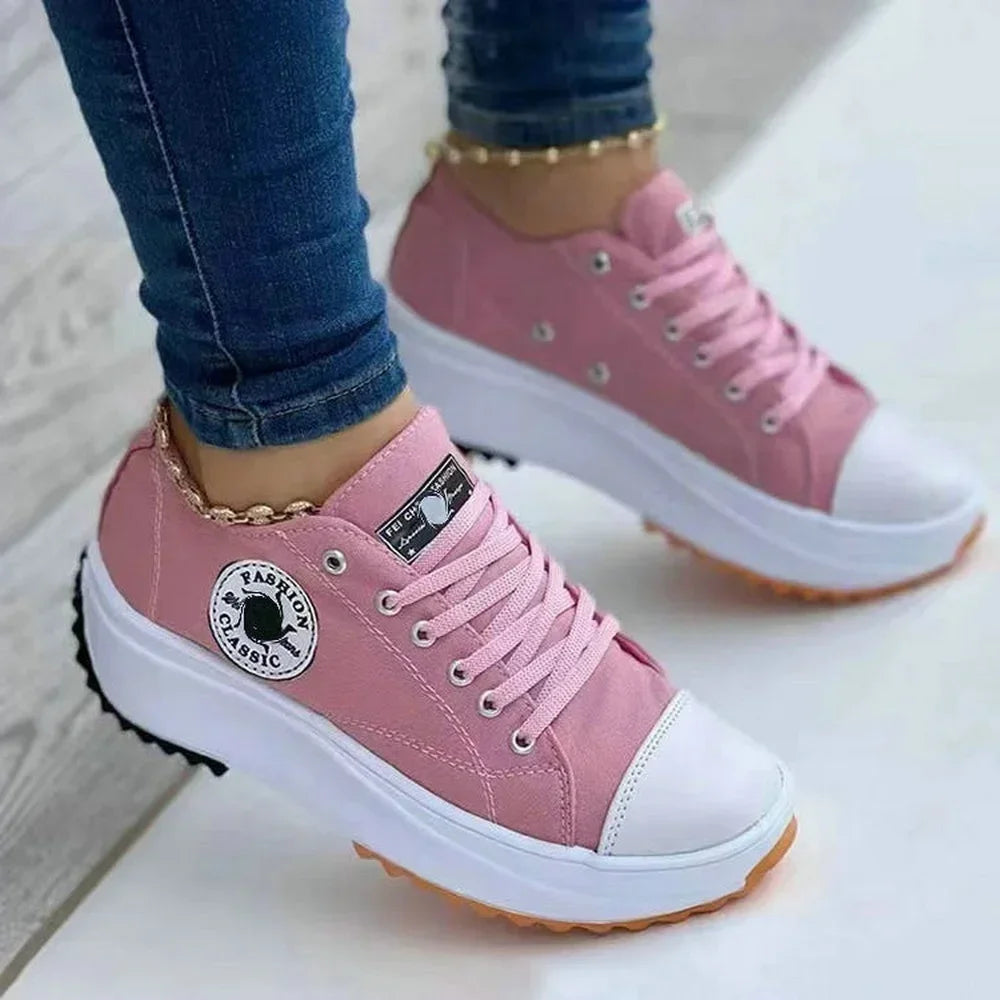 2023 New Ladies Sneakers Comfortable Breathable Canvas Shoes Fashion Lace Up Flat Ladies Casual Shoes Brand Shoes for Women