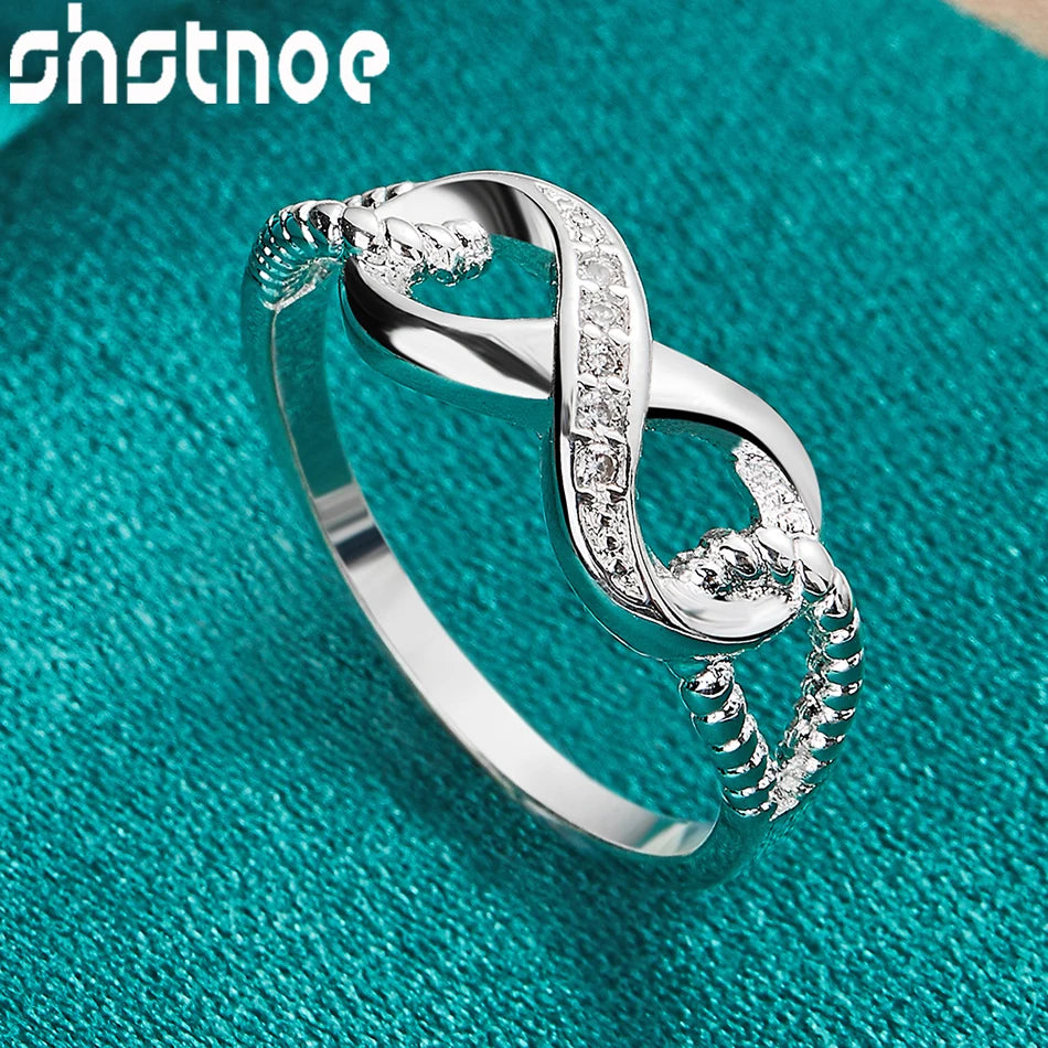 SHSTONE Beautiful 925 Sterling Silver rings Inlay Zircon  Numeral 8 Ring For Women Charm Jewelry Bridal Wedding Engagement Bands