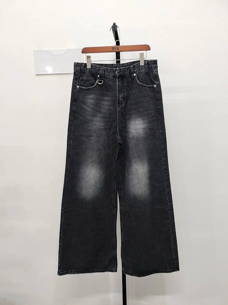 LUZHEN Old Male Pants Summer Blue Washed Men Denim Jeans Straight Casual Menwear Loose Wide Leg Trousers 2024 New Fashion 9C354