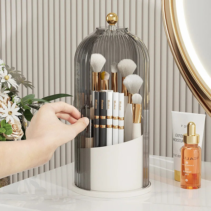 Makeup Brush Holder 360° Rotating With Lid Lipstick Eyebrow Pencil Holder Eye Shadow Storage Box Bird Cage Cosmetic Organizer