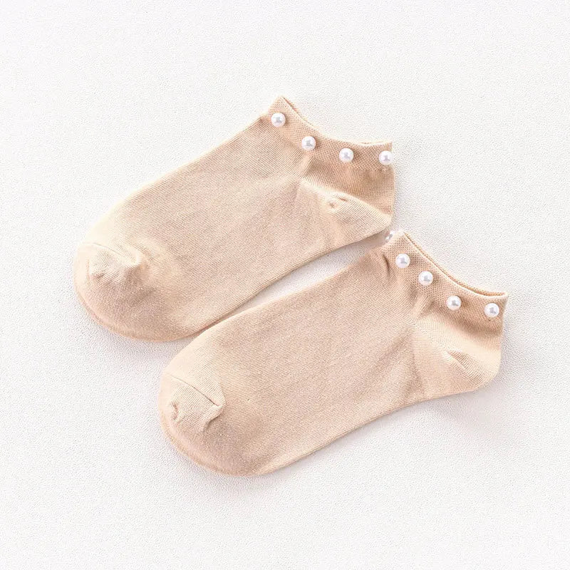 Women Socks Cotton Lovely Candy Color Imitation Pearl Women's Socks.Casual Ladies Girl's Short Female Socks Sox Hosiery