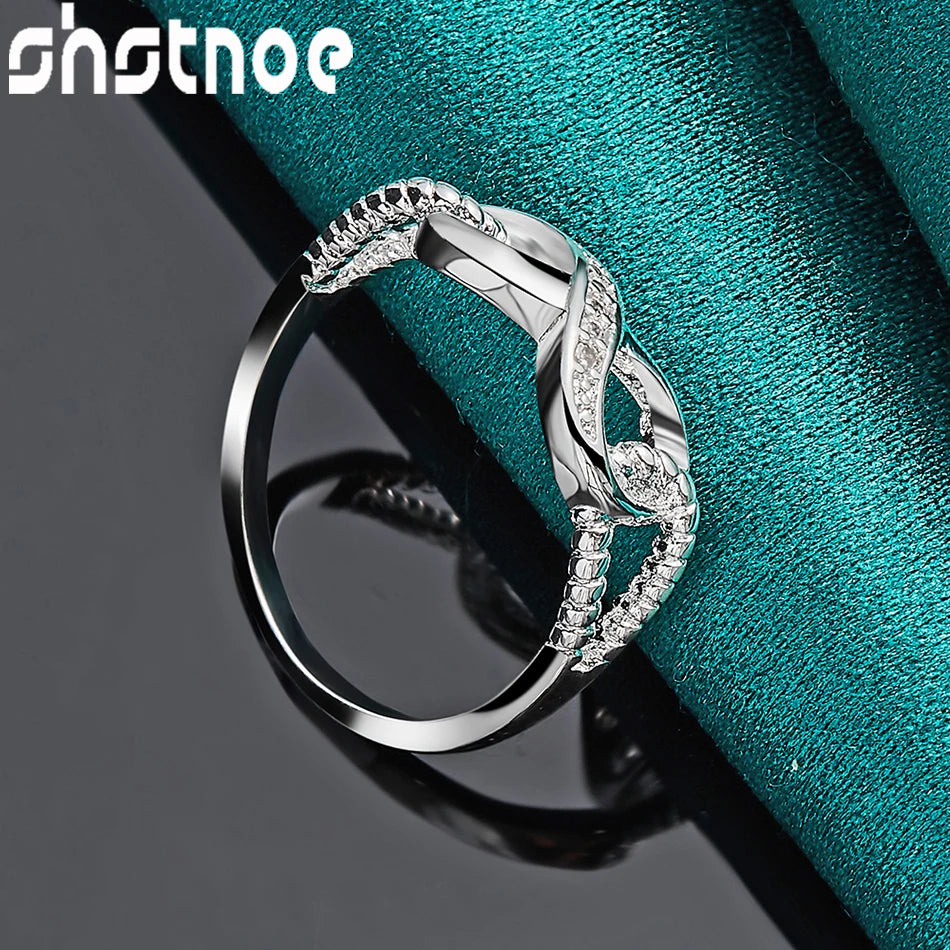 SHSTONE Beautiful 925 Sterling Silver rings Inlay Zircon  Numeral 8 Ring For Women Charm Jewelry Bridal Wedding Engagement Bands
