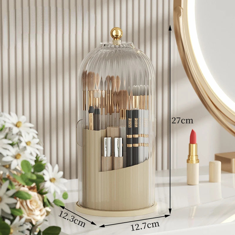 Makeup Brush Holder 360° Rotating With Lid Lipstick Eyebrow Pencil Holder Eye Shadow Storage Box Bird Cage Cosmetic Organizer