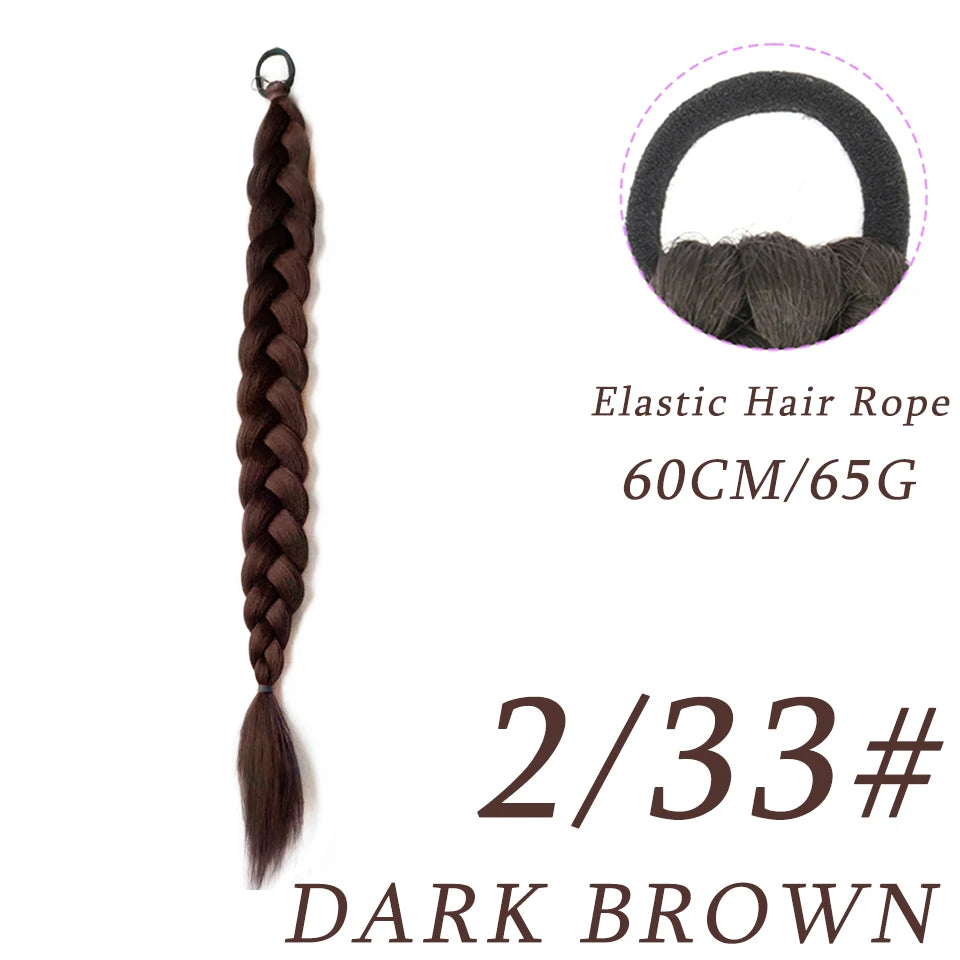 DIFEI Synthetic Boxer Ponytail Hair Extensions Elastic Hair Rope Wigs Natural Black Heat Resistant Braided Fakehair for Women