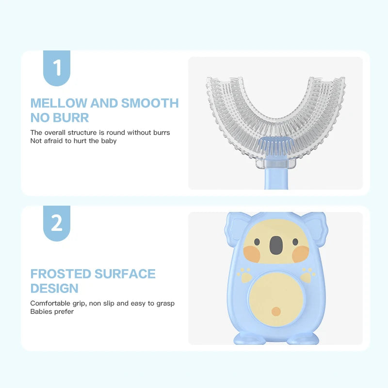 Baby Toothbrush 360 Degree U-Shaped Cartoon Toothbrush Infant Teether Children Silicone Brush for Toddlers Oral Care Cleaning