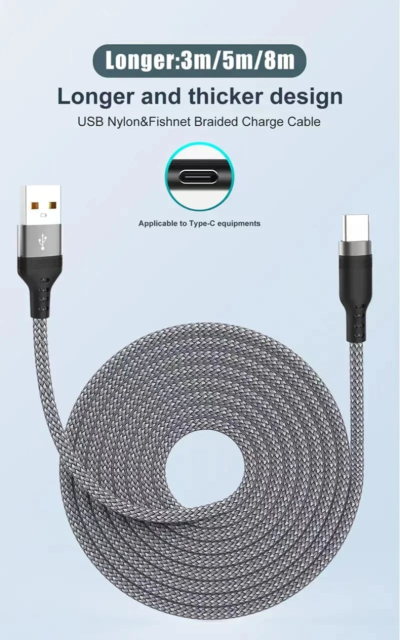USB TYPE C/Micro USB Fast Charge Cable 3m 5m 8m USB C Android Extend Charging Cable for Huawei Samsung Xiaomi OPPO OnePlus Vivo