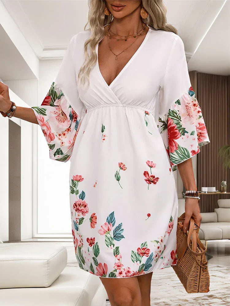 New Summer Women's Ethnic Style Five Sleeve Printed Dress