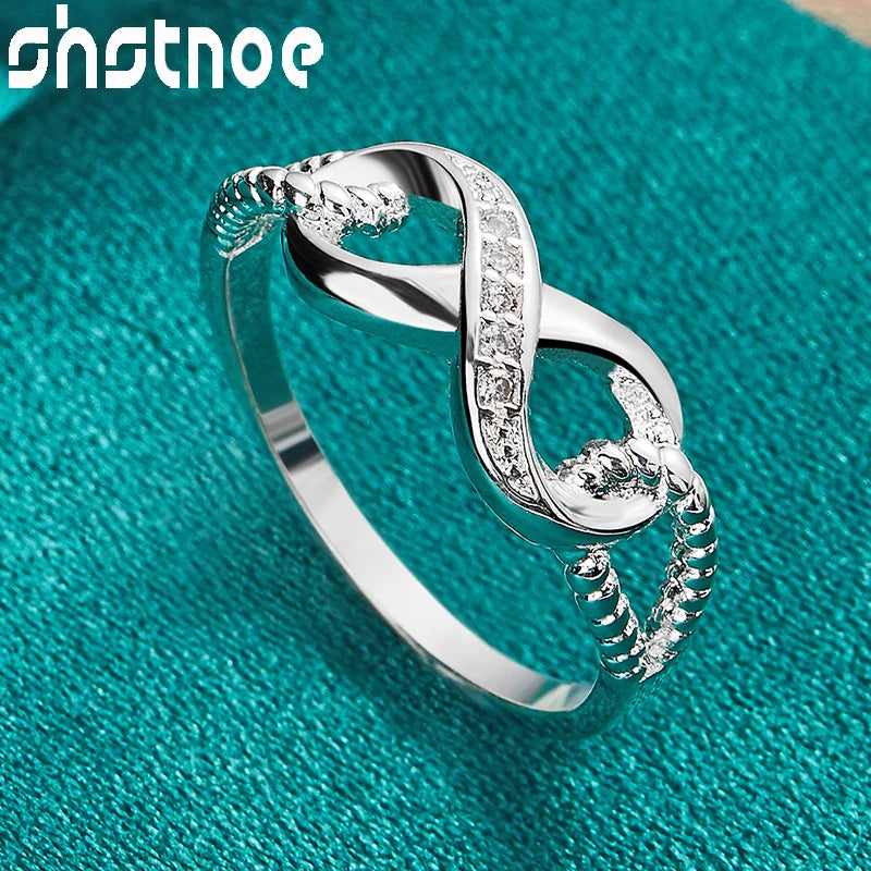SHSTONE Beautiful 925 Sterling Silver rings Inlay Zircon  Numeral 8 Ring For Women Charm Jewelry Bridal Wedding Engagement Bands