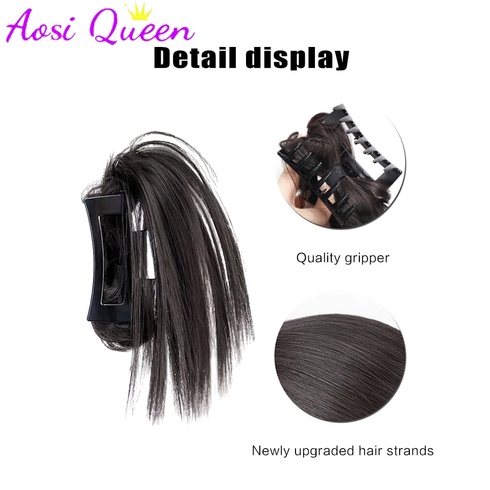 AOSI Synthetic Ponytail Wig Female Long Hair Waterfall Half Stuck High Horsetail Heightened Cranial Top Grasping Clip Wig