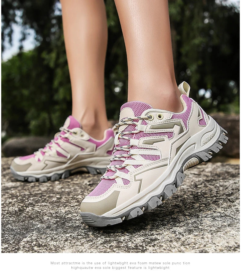 2023 Women Outdoor Casual Shoes Summer Breathable Mesh Hiking Sneakers Female Light Trekking Footwear Flat Fashion Climbing Work