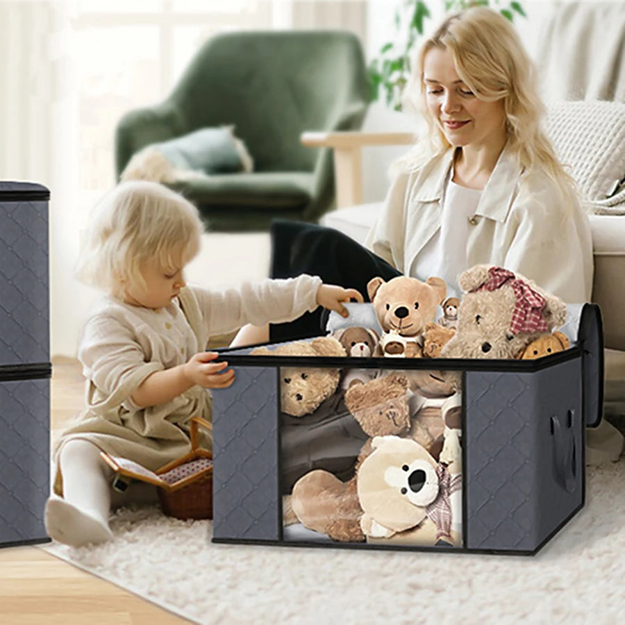 New fabric thickened non-woven fabric portable reinforced household foldable storage basket large capacity clothes quilt storage