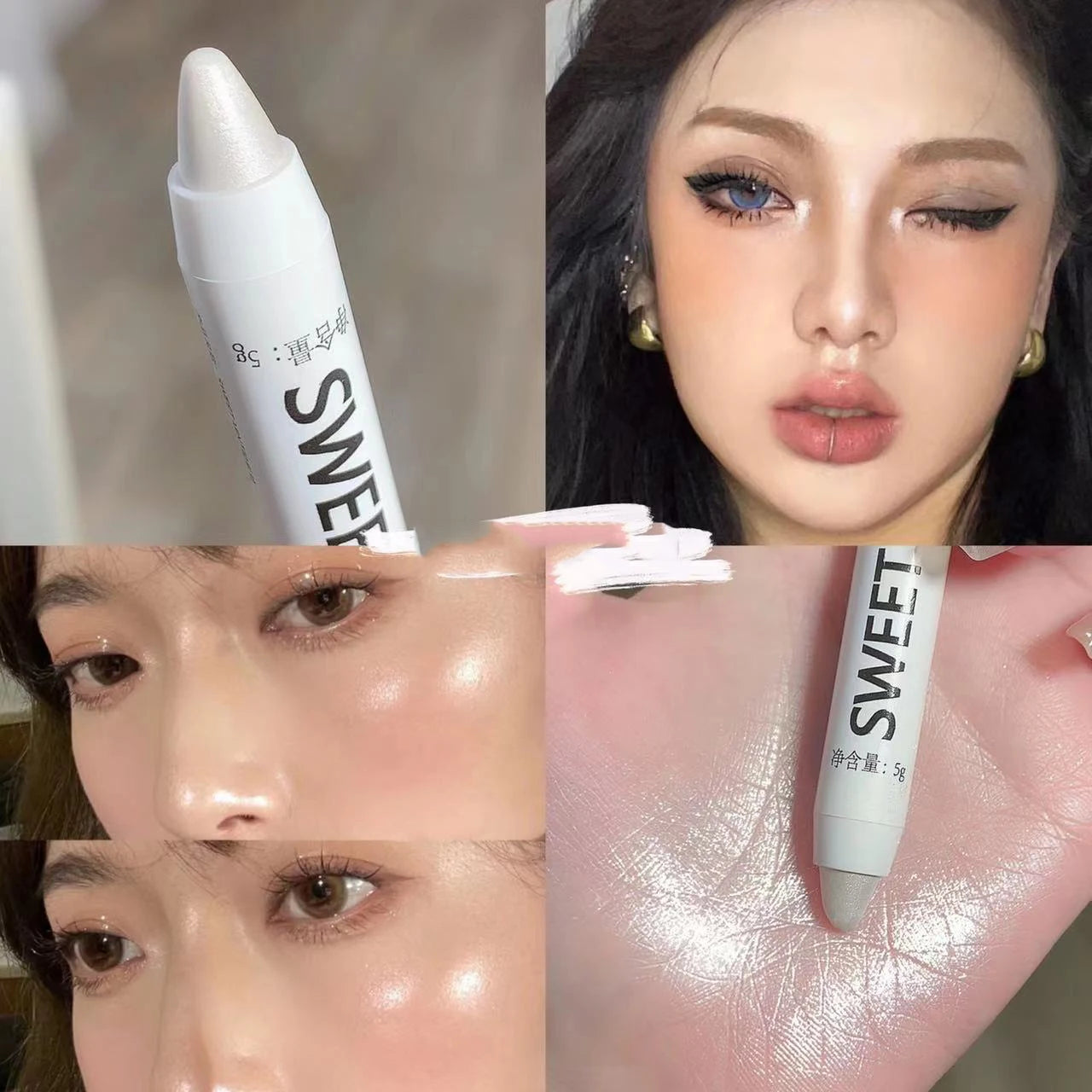 Glitter Highlighter Pen Waterproof Pearlescent Matte White Sliver Diamond Brighten Lying Silkworm Eyeshadow Stick Facial Makeup
